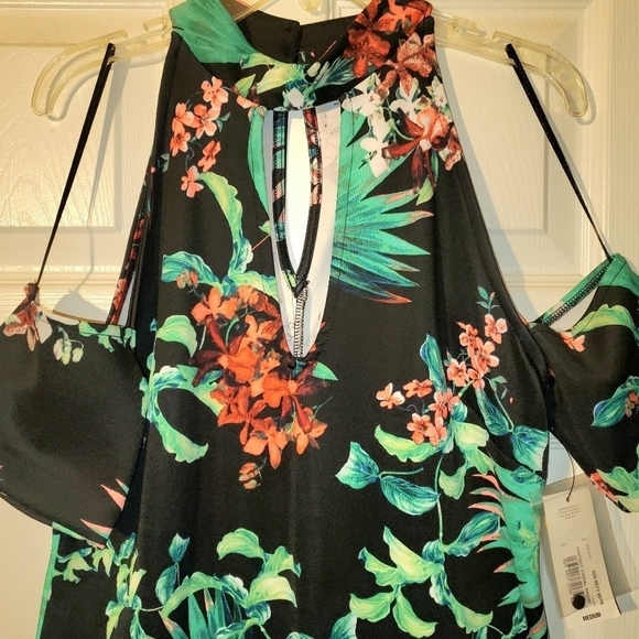 New -Bold Elements Black/Green/Red Multi-colored Floral Dress - Picture 3 of 6